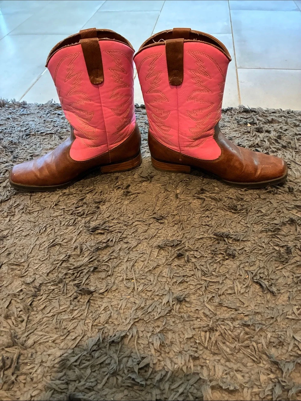 Kids Brown Leather & Pink Western Boots
